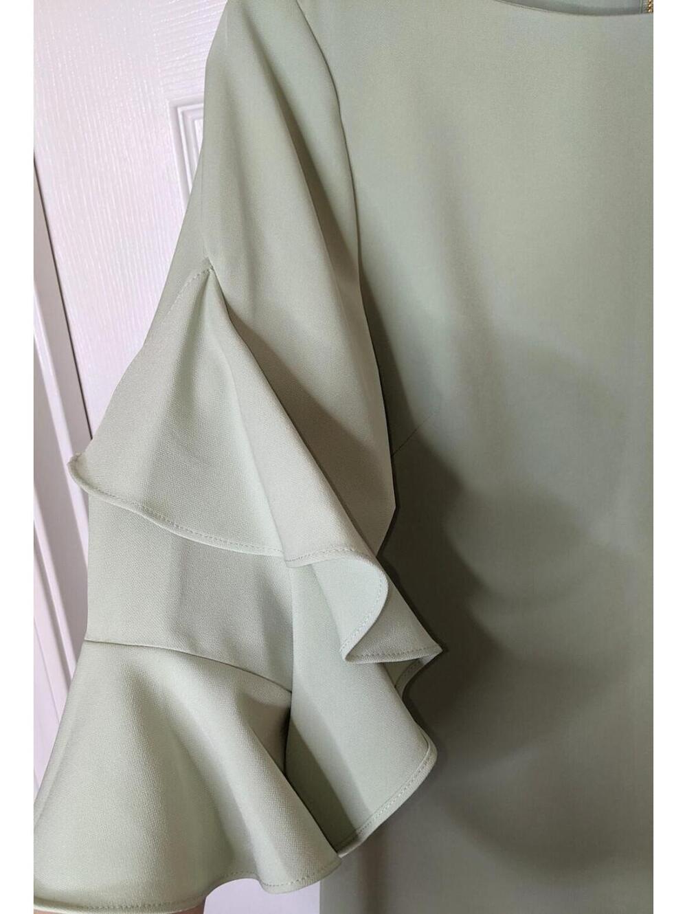 Taylor "Jan" Pastel Sage Green Ruffled 3/4 Sleeve Shift Dress Size 4 NWT 9491M - Picture 2 of 8